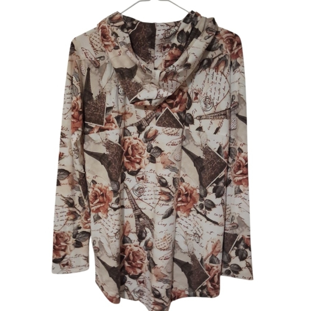 Lula Roe Amber Lightweight Hoodie Floral Eiffel Tower Print NWT Size M - Picture 2 of 8